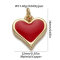 Red heart pendant charm with gold-plated copper border and glossy enamel finish - Simple Heart Style (147-02)