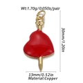 Red enamel heart with gold-plated nail charm, size 30x13mm for jewelry making - Heart with Piercing Nail (148-03)