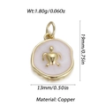 Detailed view of turtle pendant dimensions showing 19mm height and 13mm width in gold - Light Pink Enamel Turtle Round Pendant (YSN106-15)