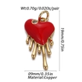 Red heart pendant with gold drip effect and small crystal on copper base - Lava Melt Heart (148-04)