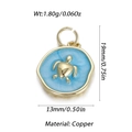 Golden sea turtle pendant with sky blue enamel finish and copper material measurements - Sky Blue Enamel Turtle Round Pendant (YSN106-16)