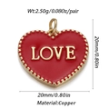 20mm Red heart charm in gold-plated copper with LOVE engraving for jewelry DIY - LOVE Letter Heart (154-01)
