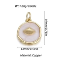 Detail of round shell pendant in gold and purple copper with scallop relief and pink base - Light Pink Enamel Scallop Round Pendant (YSN106-17)