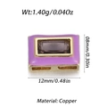 Copper rectangular bead with purple enamel and center brown gemstone for DIY jewelry - Purple Rectangle Bead (YSD012-21)