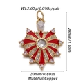 Red enamel heart pendant in copper gold plating with sparkling cubic zirconia - Radiant Starburst Heart (155-07)