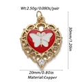 Red heart pendant with white butterfly motif and clear zircon in gold-plated finish - Butterfly Hollow Heart (157-1)