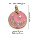 Pink enamel round copper charm with diamond crescent moon and golden star detail - Pink Moon Star Round Plate (146-04)
