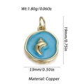 Golden sea shell pendant with light blue enamel inlay and dimensions detail - Sky Blue Enamel Snail Shell Round Pendant (YSN106-20)