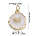 Detail of pink enamel seashell pendant in copper with gold radial pattern, 19mm size - Light Pink Enamel Ray Pattern Round Pendant (YSN106-21)