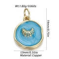 Sky blue enamel ocean pendant in copper with golden wave pattern and 13mm diameter - Sky Blue Enamel Ray Pattern Round Pendant (YSN106-22)