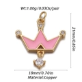 Golden copper crown pendant with pink enamel and crystals for DIY jewelry crafts - Pink Rhinestone Crown (151-03)