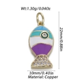 Tropical blue fish pendant in gold brass with colorful enamel and zircon stones - Colorful Striped Small Fish Pendant (YSN116-01)