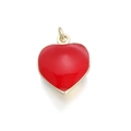 Close-up of red enamel heart pendant with a gold metallic border for DIY jewelry making - Red Heart Enamel Pendant (077-06)