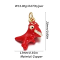 Red dinosaur pendant with brass gold ring for DIY jewelry making and necklace crafts - Red Cartoon Dinosaur (053-06)