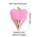 Pink heart-shaped copper pendant with gold drip detail for earrings and jewelry making - Flame Heart Resin (046-6)