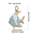 Golden copper tropical fish charm with blue enamel detailing and precise size dimensions - Blue and White Angelfish Pendant (YSN116-08)