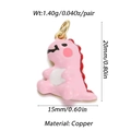 Pink enamel dinosaur pendant made of copper with cute white belly and red fins - Cartoon Pink Dinosaur (053-04)