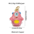 Pink enamel monster eye pendant in copper with gold ring for DIY jewelry making - One-Eyed Pink Monster (053-13)