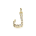 14K gold plated Arabic letter J pendant with inlaid cubic zirconia for jewelry DIY - Letter J With Loop Pendant (078-07) / 078-07