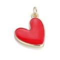 Detail showing the red enamel heart pendant with golden metal frame for DIY jewelry - Red Heart Enamel (076-07)