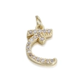 Gold plated Arabic letter charm with sparkling cubic zirconia for DIY jewelry making - Arabic Style Symbol Rhinestone Pendant (078-10) / 078-10