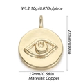 Detail eines Kupfer-Auge-Anhängers mit Goldfinish und Maßen von 22mm x 17mm - Böser Blick Scheibenstil (YSN092-02)