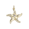 Gold plated starfish pendant with square zircon center and five round gemstones - Starfish Square Rhinestone Pendant (078-11) / 078-11