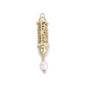 Gold hollow cylinder pendant with tiny white pearls and a pearl drop charm - Hollow Cylinder Pearl Trim Pendant (078-12) / 078-12