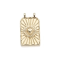 Rectangular gold plated couple pendant featuring embossed heart and sunburst texture - Gold Heart Radiant Pattern (079-02)