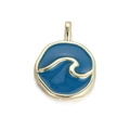 Arabic gold-plated copper pendant with blue enamel wave pattern for jewelry DIY - Round Wave Blue Enamel Pendant (078-13) / 078-13