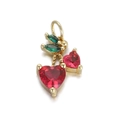 14K gold plated cherry pendant with red heart crystals and green marquise gems - Colorful Cherry Rhinestone (076-12)