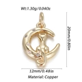 Golden copper cat and crescent moon pendant with white rhinestones and dimensions - Cat and Crescent Moon Rhinestone Pendant (YSN152-01)