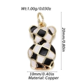 Detail of copper bear pendant with black and white checkered enamel and dimensions - Checkerboard Enamel Bear Pendant (YSN152-02)