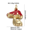 Detailed view of red enamel mushroom pendant with gold frog relief in 22mm copper - Frog and Mushroom Enamel Pendant (YSN152-03)