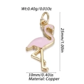 Pink flamingo charm pendant with dimensions 25mm height and copper material details - Pink Enamel Flamingo Pendant (YSN152-04)