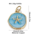 Detail view of a sky blue enamel starfish charm made of copper with golden edges - Sky Blue Enamel Sea Star Round Pendant (YSN152-06)