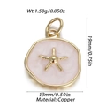 Detailed view of a gold-plated copper starfish charm with dimensions 19mm x 13mm - Light Pink Enamel Sea Star Round Pendant (YSN152-07)