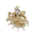 Golden octopus pendant charm with sparkling round zircon gemstone and detailed tentacles - Octopus Style (089-01)