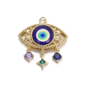 14K gold plated evil eye pendant with blue eye center and dangling multicolor gemstones - Light Blue (YSN056-01)
