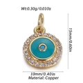 Detail view of 10mm brass evil eye charm with blue enamel and white cubic zirconia - Evil Eye Rhinestone Round Pendant (YSN152-08)