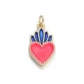 Pink heart pendant with blue crown detail and gold beads for DIY jewelry making - Sacred Heart Crown Pink (081-03)