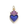 Blue heart pendant with golden beaded edge and purple crown detail for DIY jewelry - Sacred Heart Crown Blue (081-04)