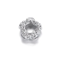 Polished silver heart charm bead with embossed patterns and small circular details - Silver Heart Bead Texture (079-14)