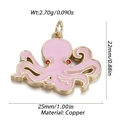 Pink enamel octopus pendant in copper with gold finish showing 22mm x 25mm dimensions - Pink Octopus Pendant (YSN152-11)