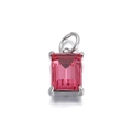 Pink emerald-cut gemstone pendant with silver four-prong setting for jewelry making - Pink Rectangle Gemstone Silver Base Pendant (074-02)