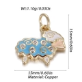 Detailed view of the 15mm sheep charm pendant made of gold-plated copper and blue enamel - Blue and White Enamel Rhinestone Lamb Pendant (YSN152-13)