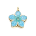 Blue and green enamel five-petal flower pendant with gold plated metal edges - Teal Cherry Blossom (081-08)