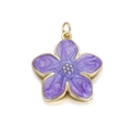 Purple flower charm with gold metal base and swirl enamel for DIY jewelry making - Purple Cherry Blossom (081-09)
