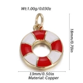 Detail of red and white enamel lifebuoy pendant charm with copper dimensions and weight - Red and White Enamel Lifebuoy Pendant (YSN152-15)