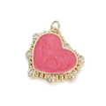 Pink heart pendant with gold rim, marble texture enamel and small white zircons - Pink Textured Heart (080-03)